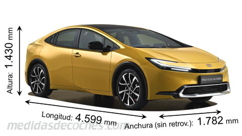 Medidas Toyota Prius 2023 con dimensiones de longitud, anchura y altura