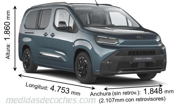 Toyota Proace City Verso Larga cotas en mm