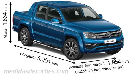 Medidas Volkswagen Amarok 2016 con dimensiones de longitud, anchura y altura