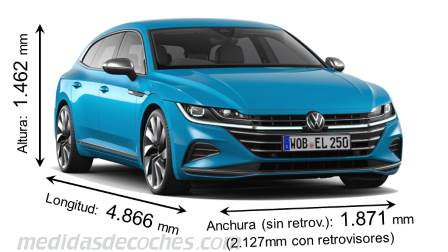 Medidas Volkswagen Arteon Shooting Brake 2021 con dimensiones de longitud, anchura y altura