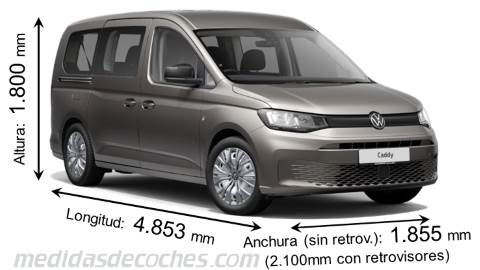 Medidas Volkswagen Caddy Maxi 2021 con dimensiones de longitud, anchura y altura