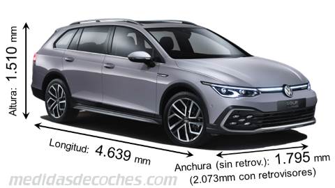 Medidas Volkswagen Golf Alltrack 2021 con dimensiones de longitud, anchura y altura