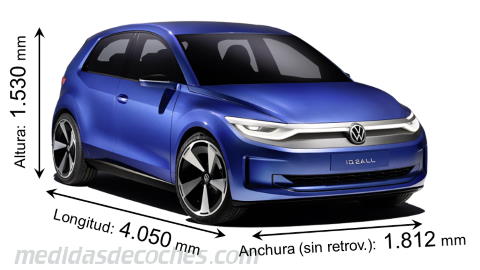 Medidas Volkswagen ID.2all 2025 con dimensiones de longitud, anchura y altura