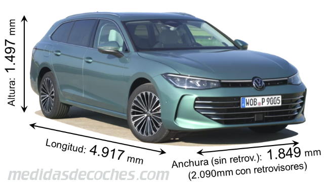 Medidas Volkswagen Passat 2024 con dimensiones de longitud, anchura y altura