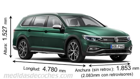 Medidas Volkswagen Passat Alltrack 2019 con dimensiones de longitud, anchura y altura