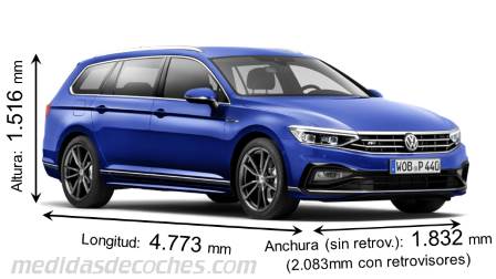 Medidas Volkswagen Passat Variant 2019 con dimensiones de longitud, anchura y altura