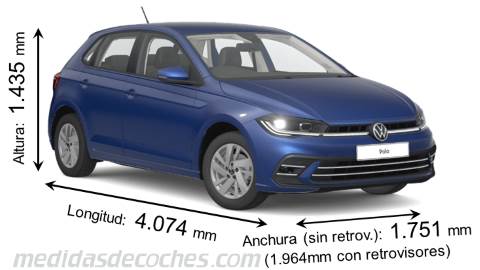 Medidas Volkswagen Polo 2021 con dimensiones de longitud, anchura y altura