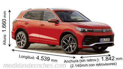 Medidas Volkswagen Tiguan 2024 con dimensiones de longitud, anchura y altura