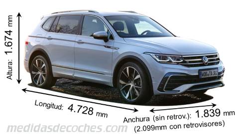 Medidas Volkswagen Tiguan Allspace 2022 con dimensiones de longitud, anchura y altura