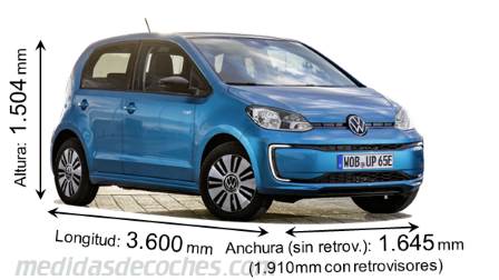 Medidas Volkswagen up! 2020 con dimensiones de longitud, anchura y altura