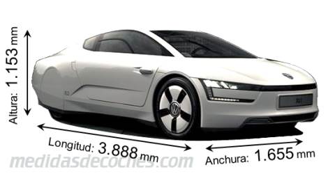 Medidas Volkswagen XL1 2014 con dimensiones de longitud, anchura y altura