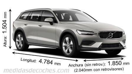 Medidas Volvo V60 Cross Country 2019 con dimensiones de longitud, anchura y altura